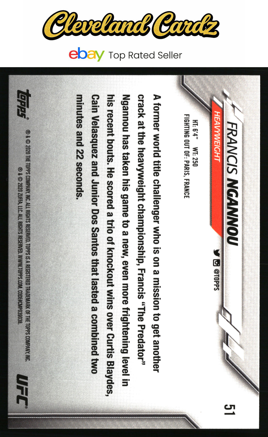 2020 Topps UFC #51 Francis Ngannou