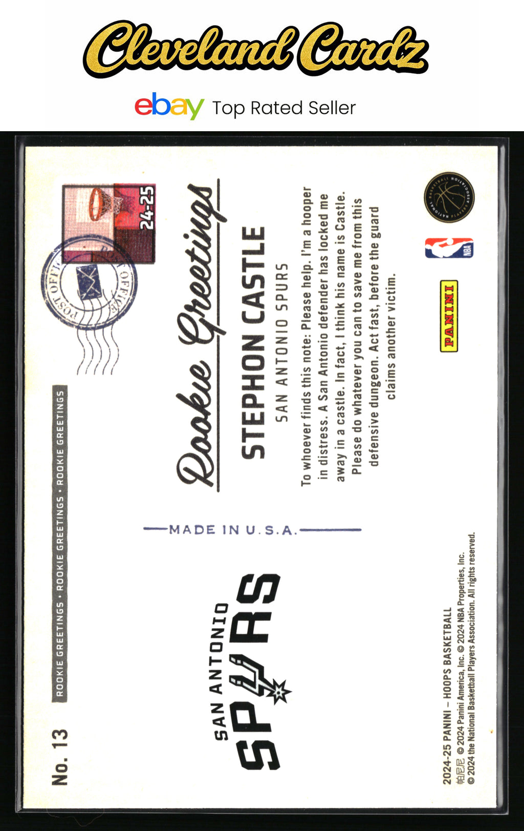 2024-25 Hoops #13 Stephon Castle Rookie Greetings