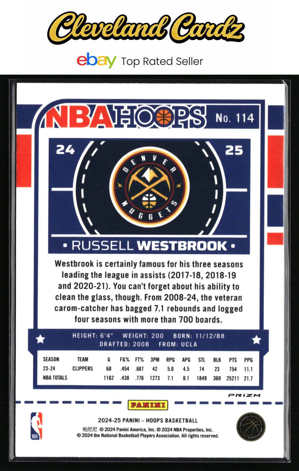 2024-25 Hoops Winter #114 Russell Westbrook Purple Prizms Premium