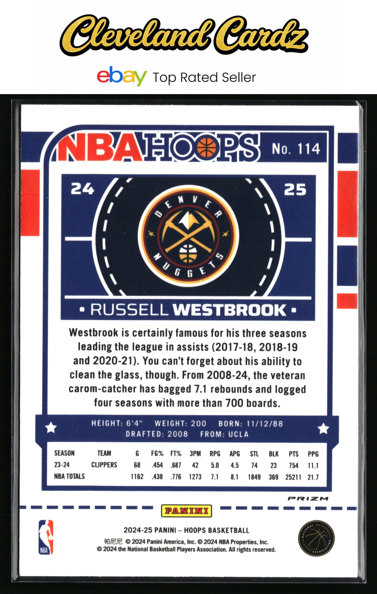 2024-25 Hoops Winter #114 Russell Westbrook Purple Prizms Premium