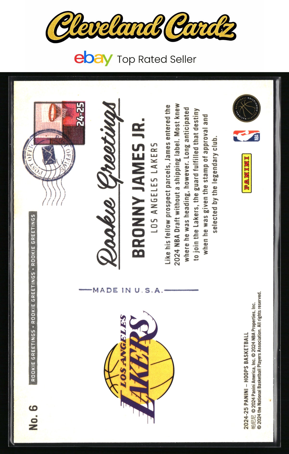 2024-25 Hoops Winter #6 Bronny James Jr. Rookie Greetings