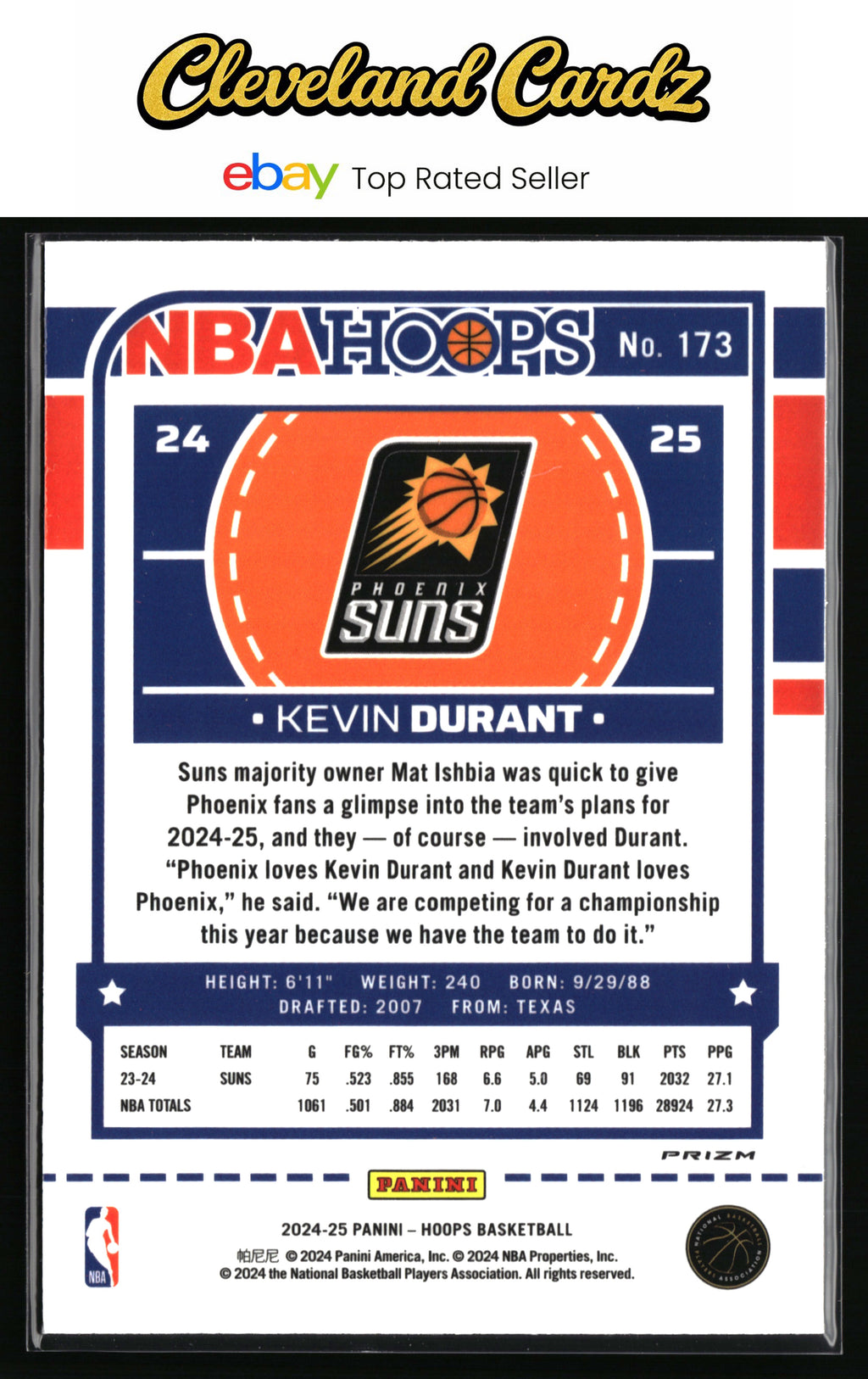 2024-25 Hoops Winter #173 Kevin Durant Prizms Premium