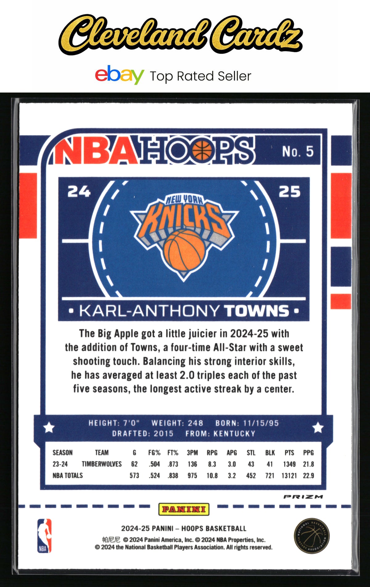 2024-25 Hoops Winter #5 Karl-Anthony Towns Prizms Premium