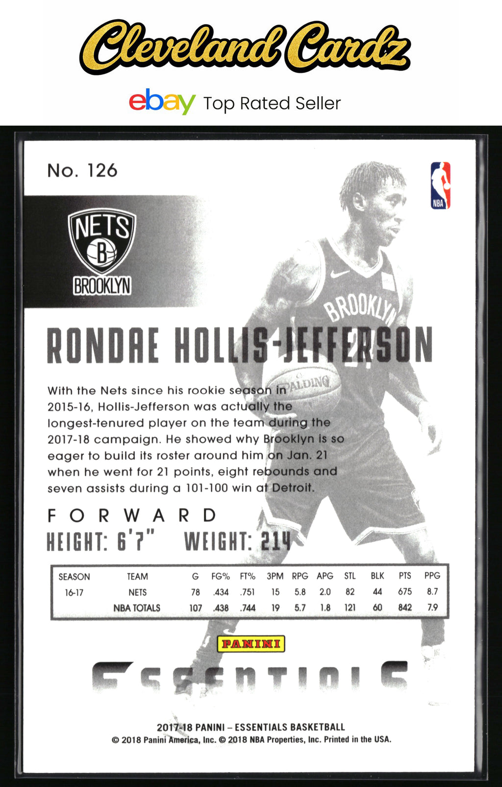 2017-18 Panini Essentials #126 Rondae Hollis-Jefferson