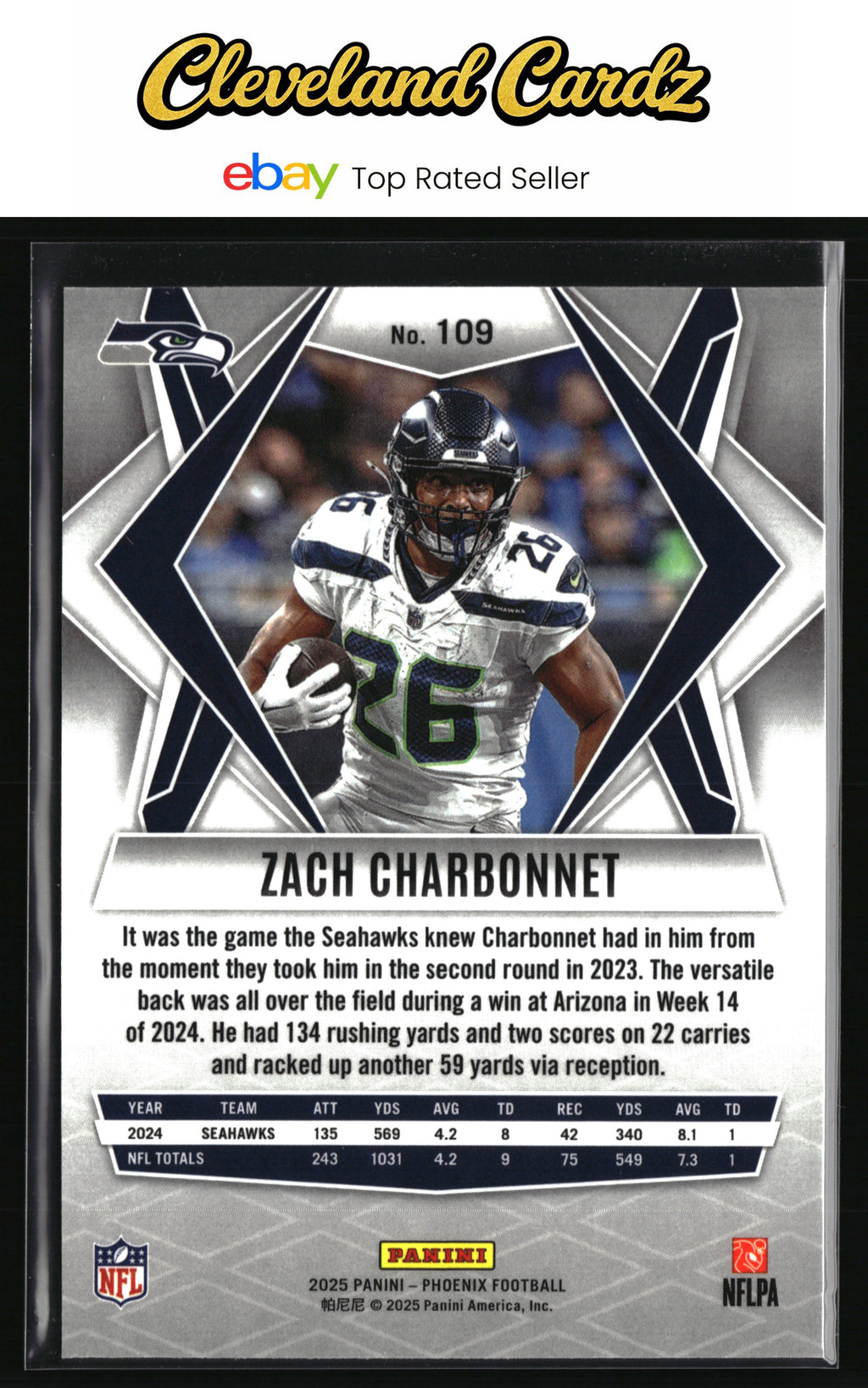 2025 Panini Phoenix #109 Zach Charbonnet Silver Hyper Prizm