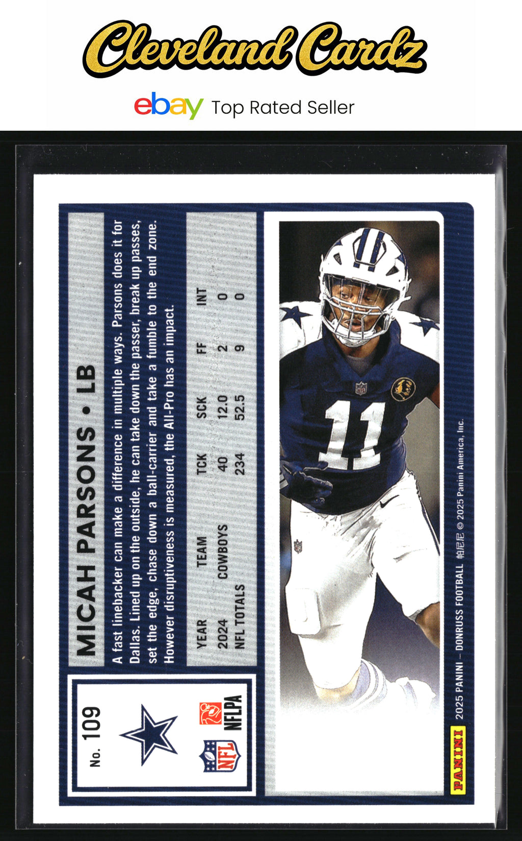 2025 Donruss #109 Micah Parsons Press Proofs Blue