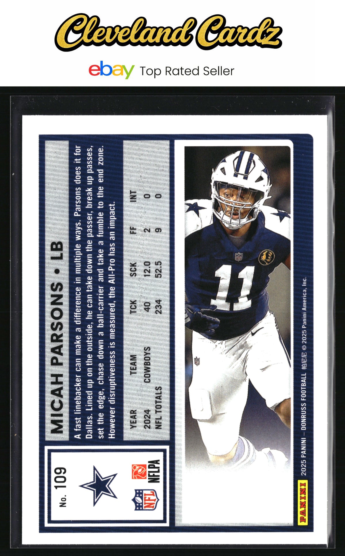 2025 Donruss #109 Micah Parsons Press Proofs Blue