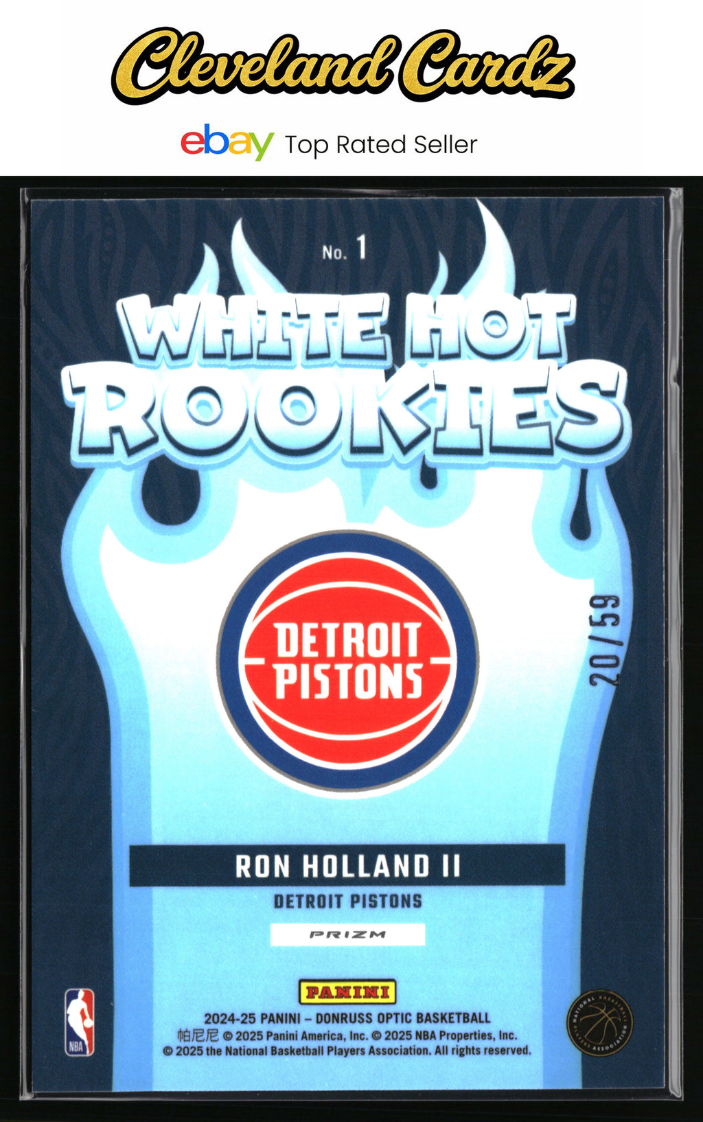 2024-25 Donruss Optic #1 Ron Holland II White Hot Rookies White Velocity #/59