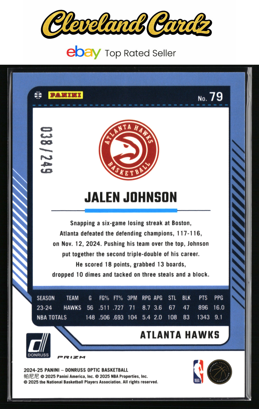 2024-25 Donruss Optic #79 Jalen Johnson Hyper Green #/249