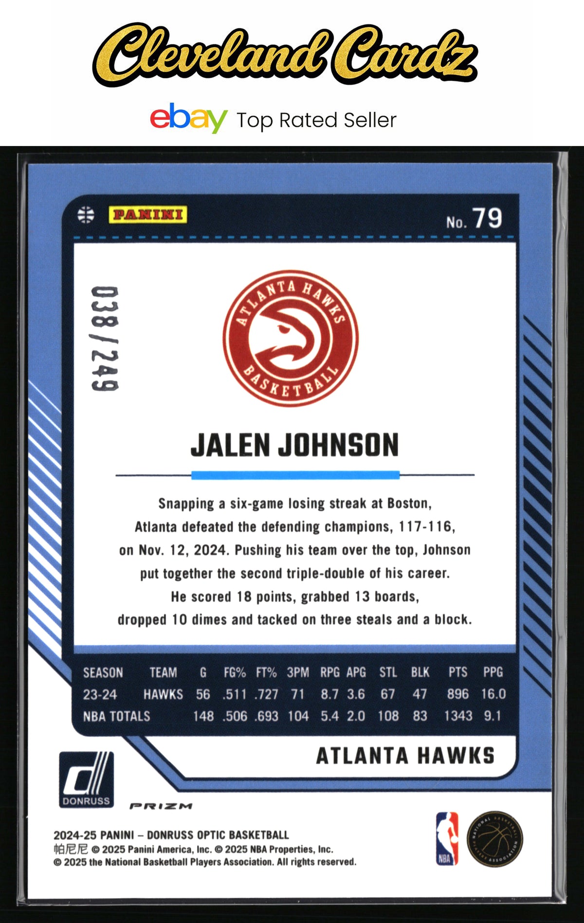 2024-25 Donruss Optic #79 Jalen Johnson Hyper Green #/249