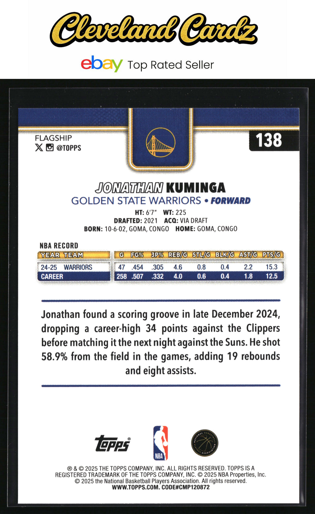 2025-26 Topps #138 Jonathan Kuminga Crackleboard