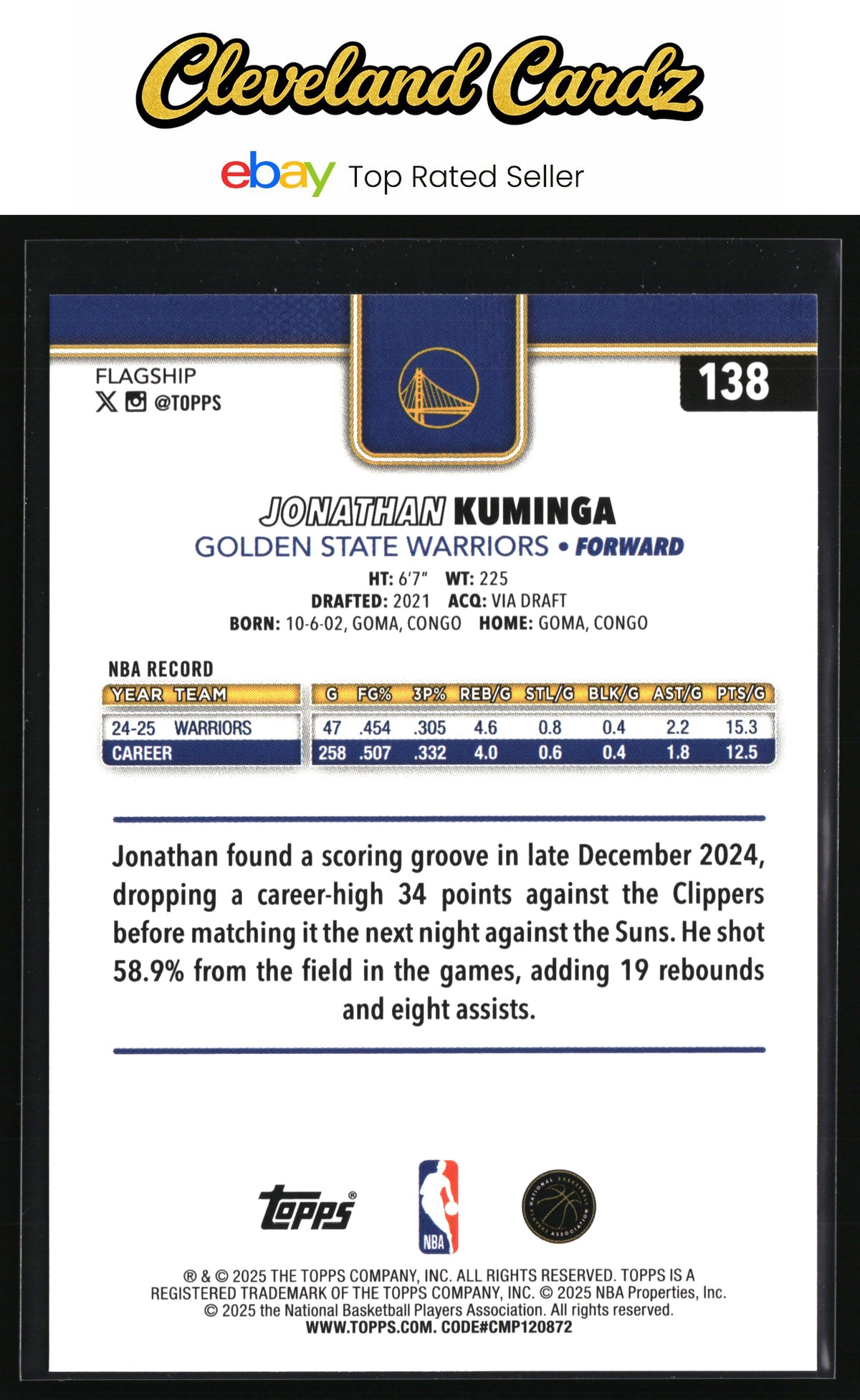 2025-26 Topps #138 Jonathan Kuminga Crackleboard
