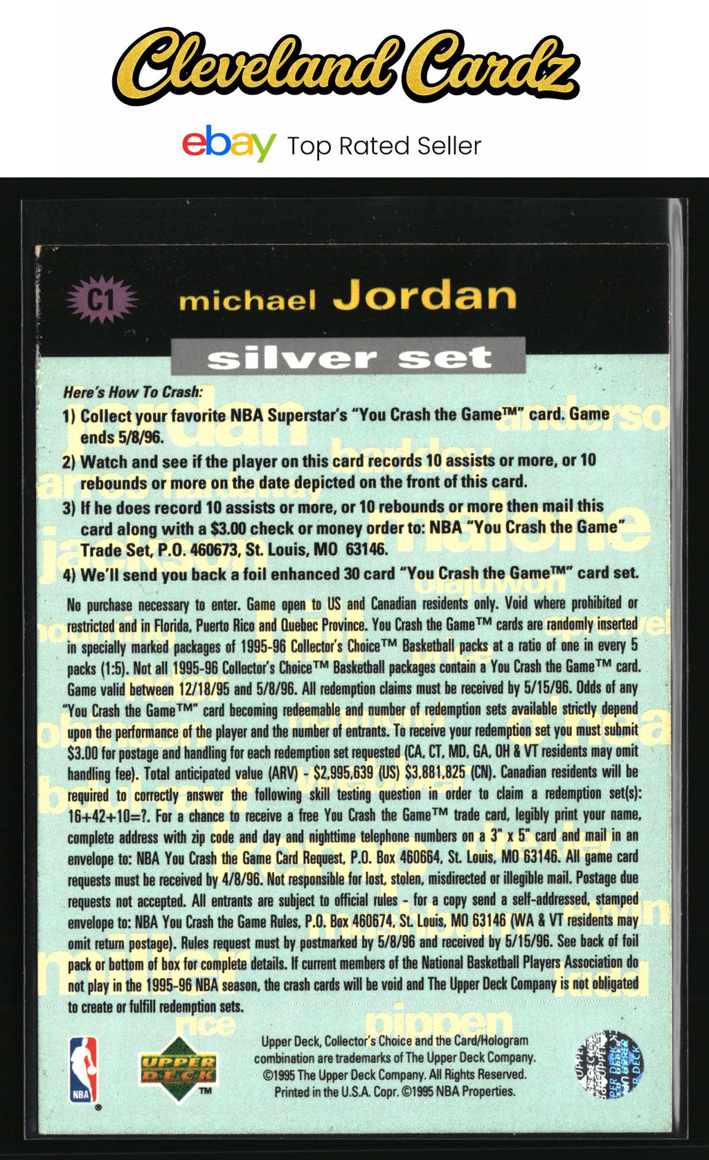 1995-96 Collector's Choice #C1a Michael Jordan YCTG Silver: Assists/Rebounds