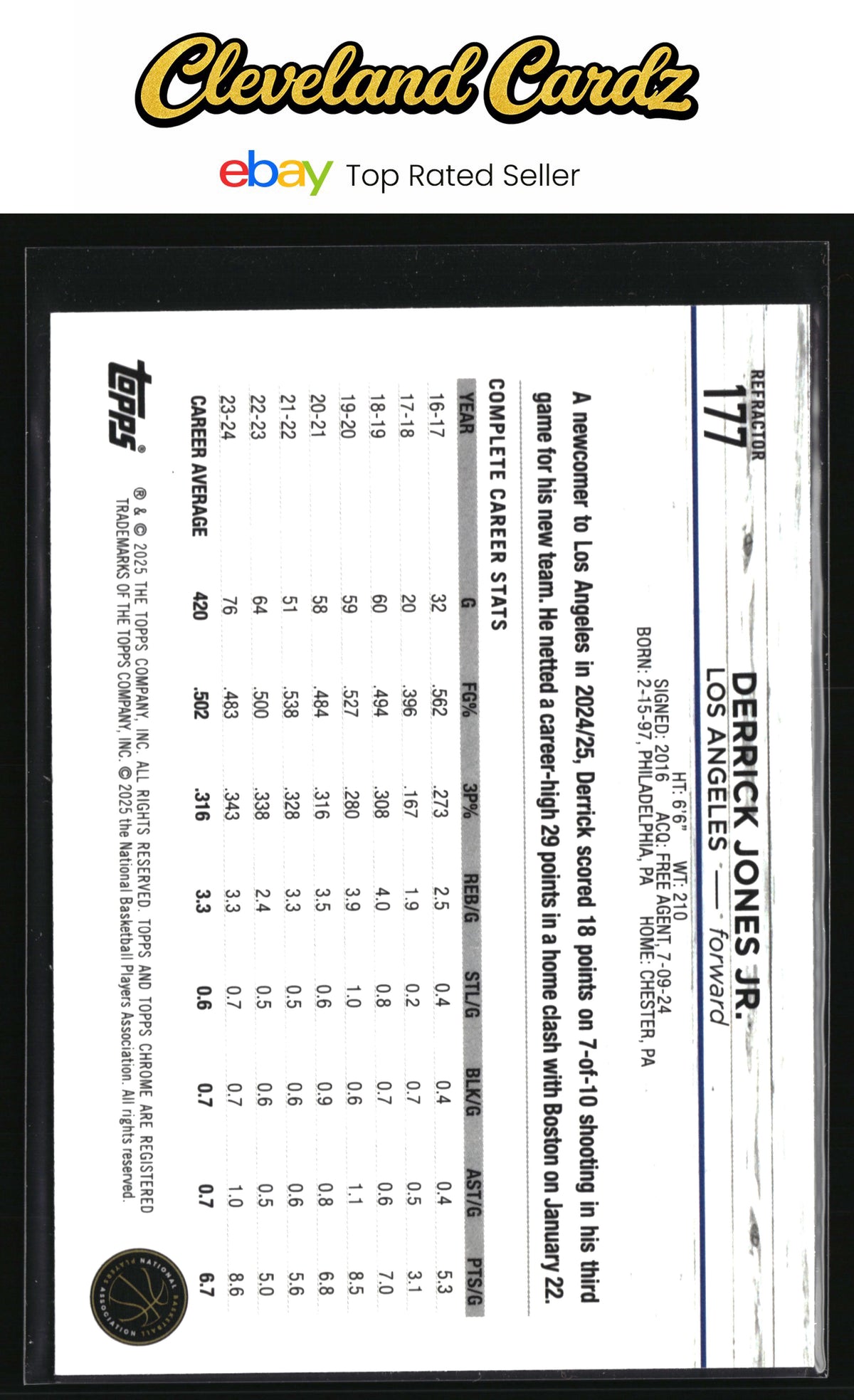 2024-25 Topps Chrome #177 Derrick Jones Jr. Refractor