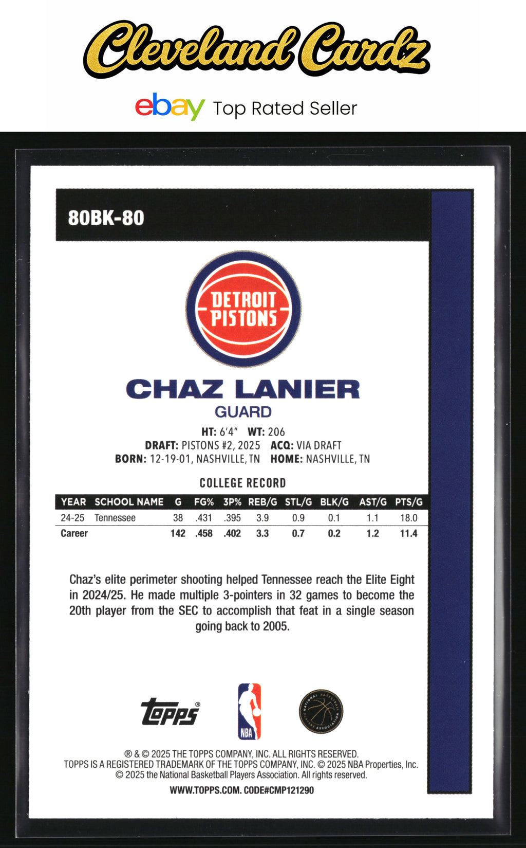 2025-26 Topps #80BK-80 Chaz Lanier 1980-81 Topps Basketball