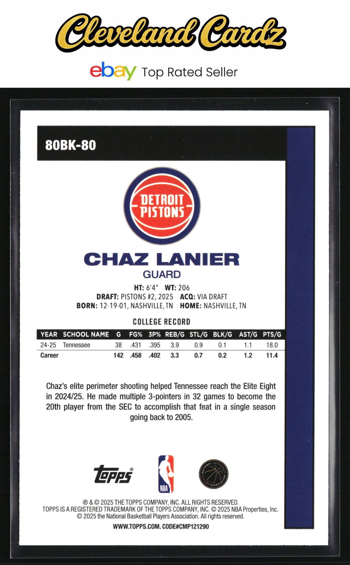 2025-26 Topps #80BK-80 Chaz Lanier 1980-81 Topps Basketball