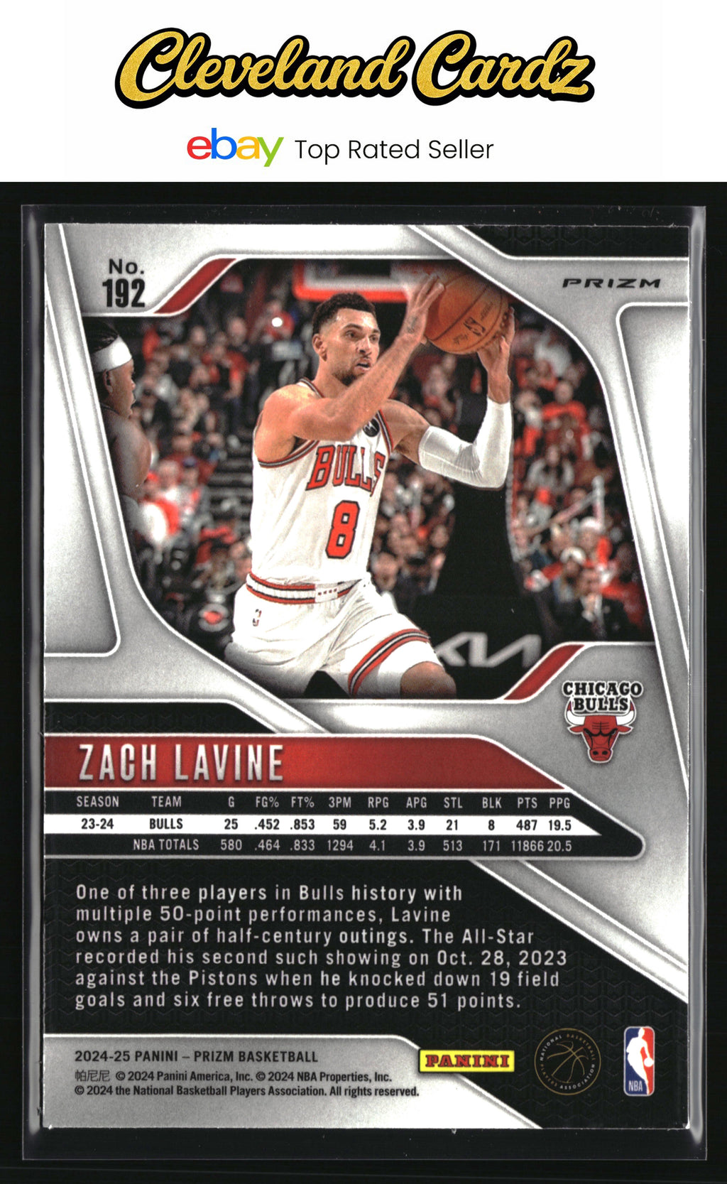 2024-25 Panini Prizm #192 Zach LaVine Prizms Green