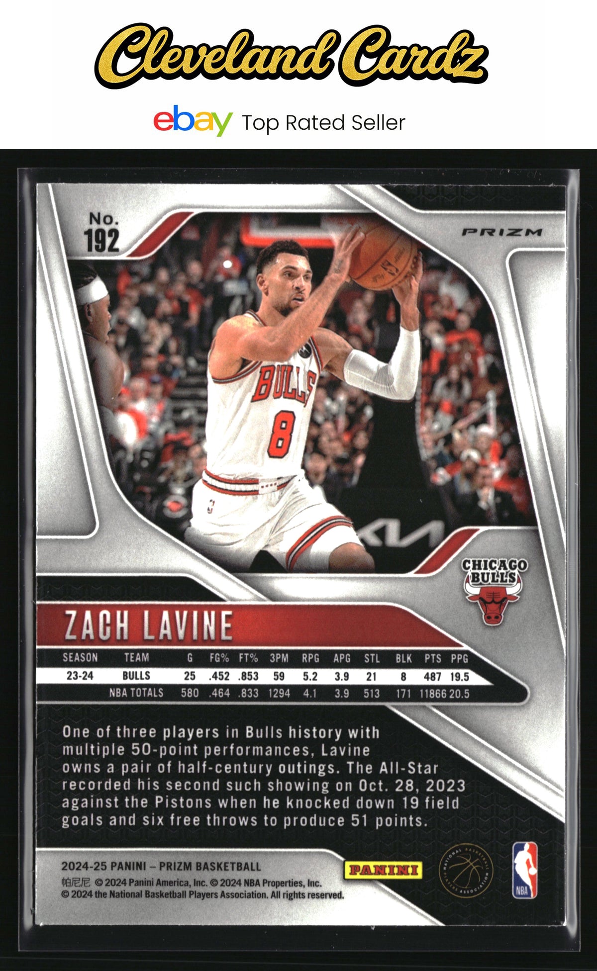 2024-25 Panini Prizm #192 Zach LaVine Prizms Green