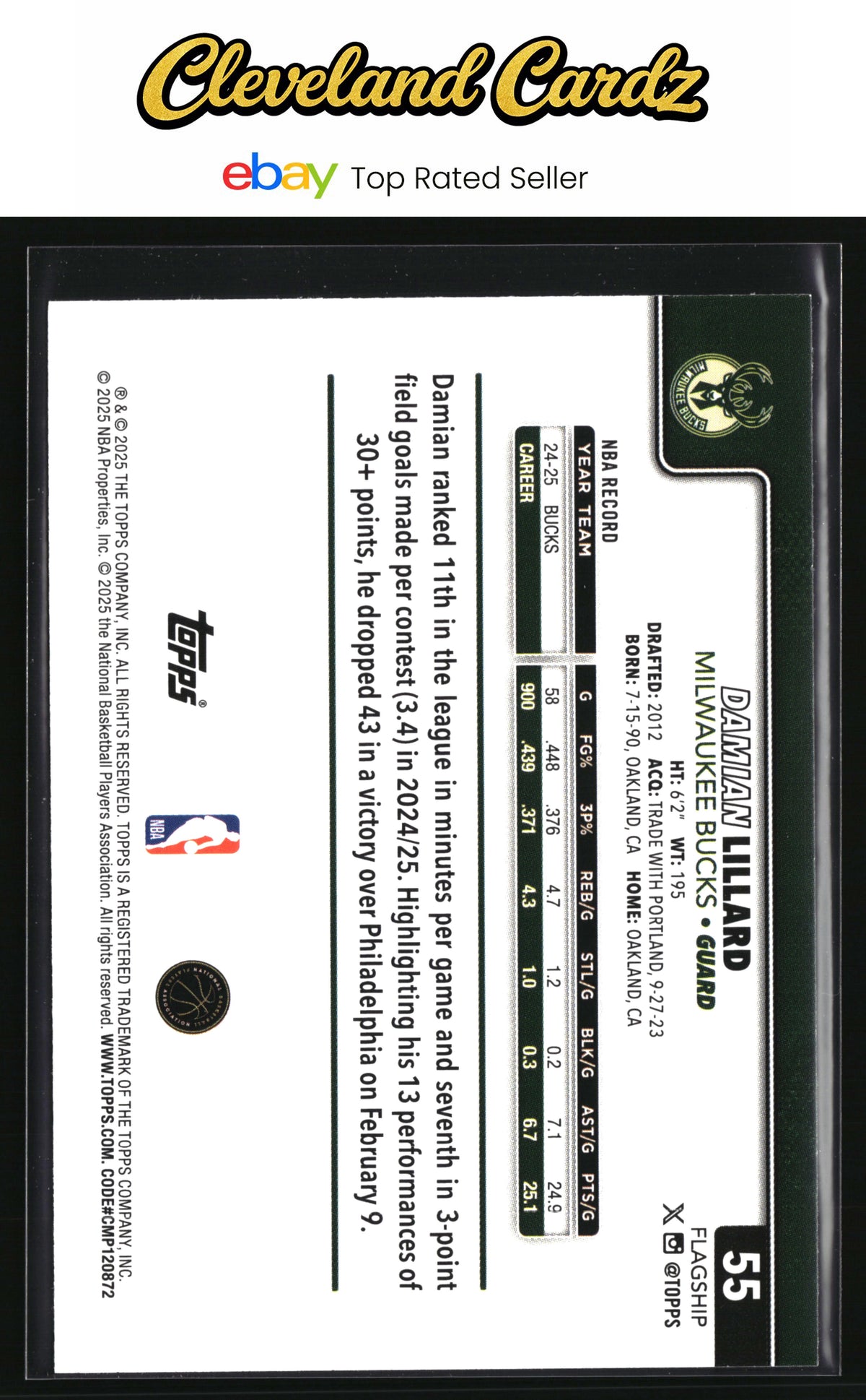 2025-26 Topps #55 Damian Lillard Gold #/2025