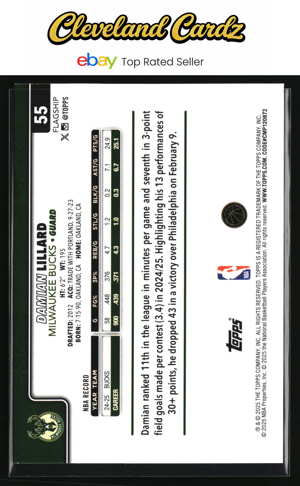 2025-26 Topps #55 Damian Lillard Crackleboard