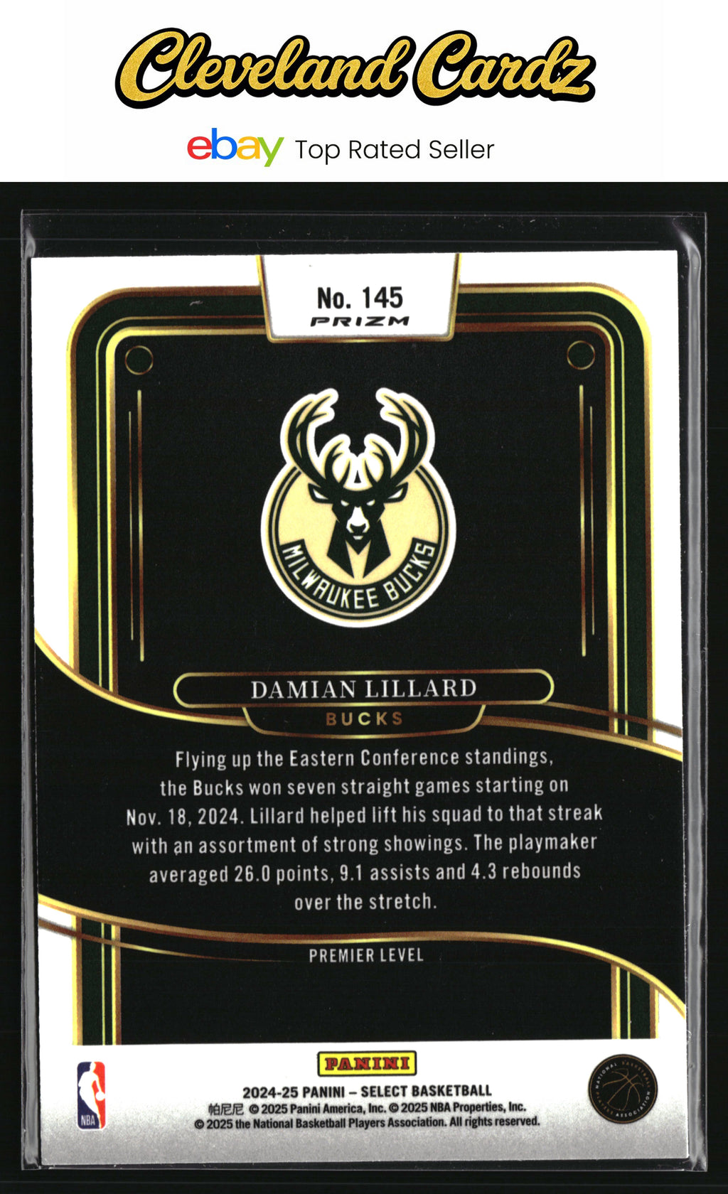 2024-25 Panini Select #145 Damian Lillard Green White Purple Prizm