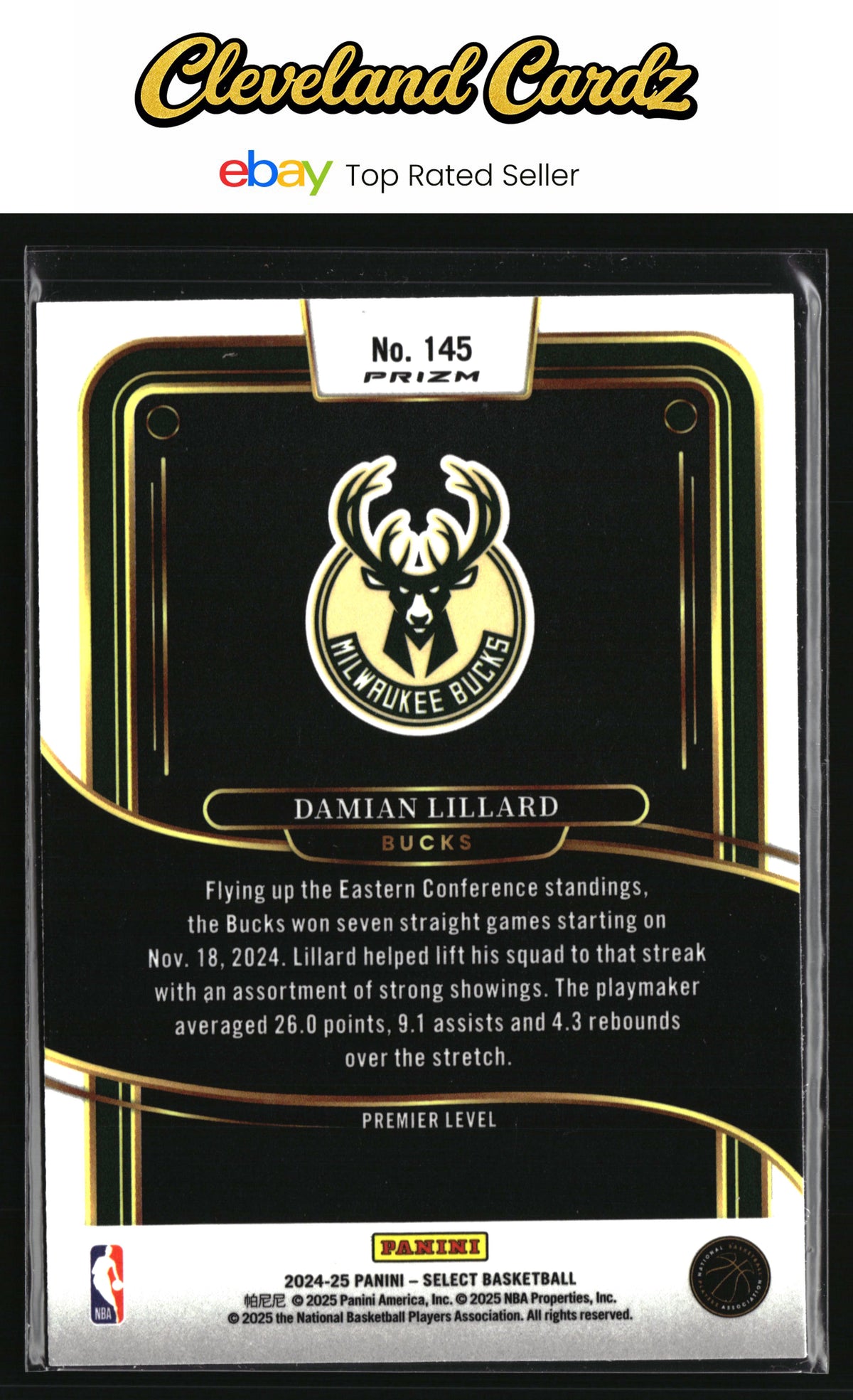 2024-25 Panini Select #145 Damian Lillard Green White Purple Prizm
