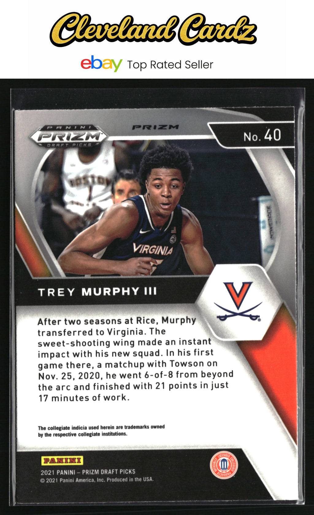 2021 Panini Prizm Draft Picks #40 Trey Murphy III Choice Blue Yellow Green
