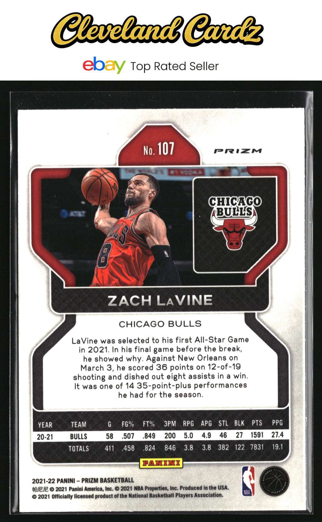 2021-22 Panini Prizm #107 Zach LaVine Silver