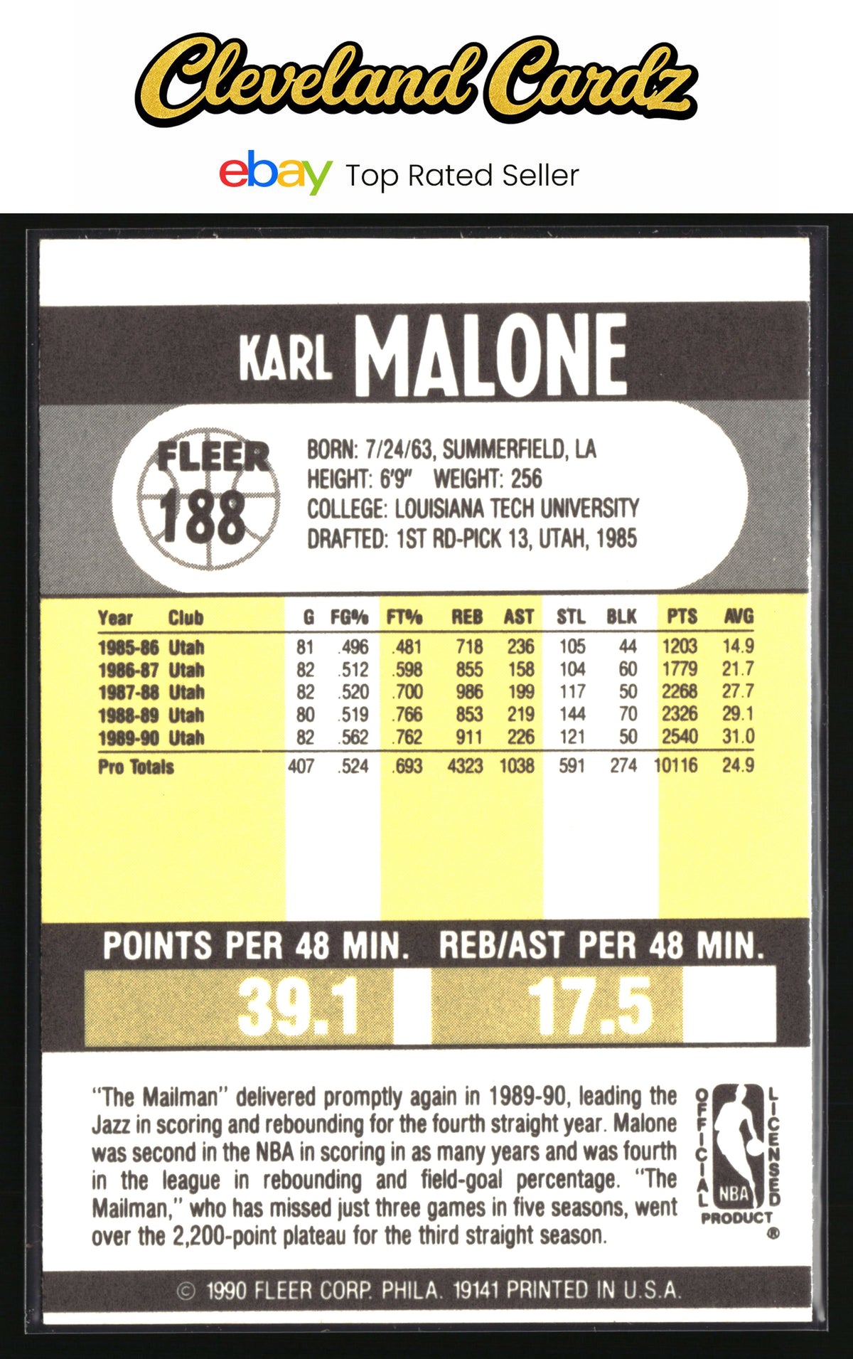 1990-91 Fleer #188b Karl Malone