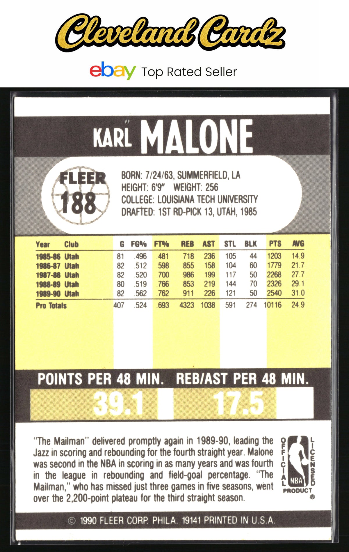 1990-91 Fleer #188b Karl Malone