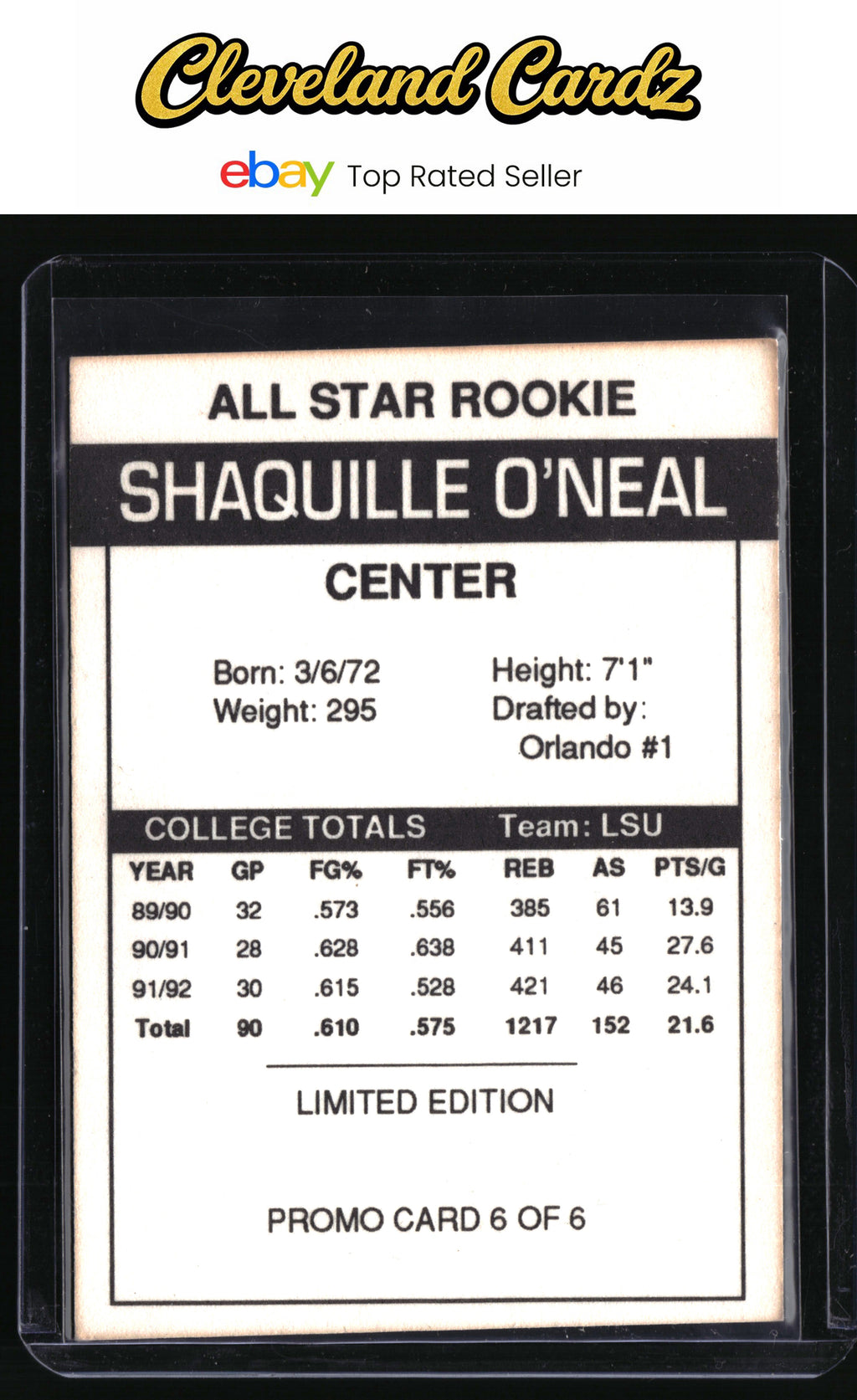1993-94 Arena Sports Shaquille O'Neal #6 Shaquille O'Neal Promos