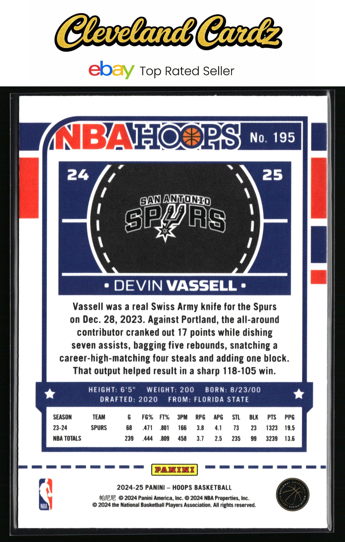 2024-25 Hoops #195 Devin Vassell Premium