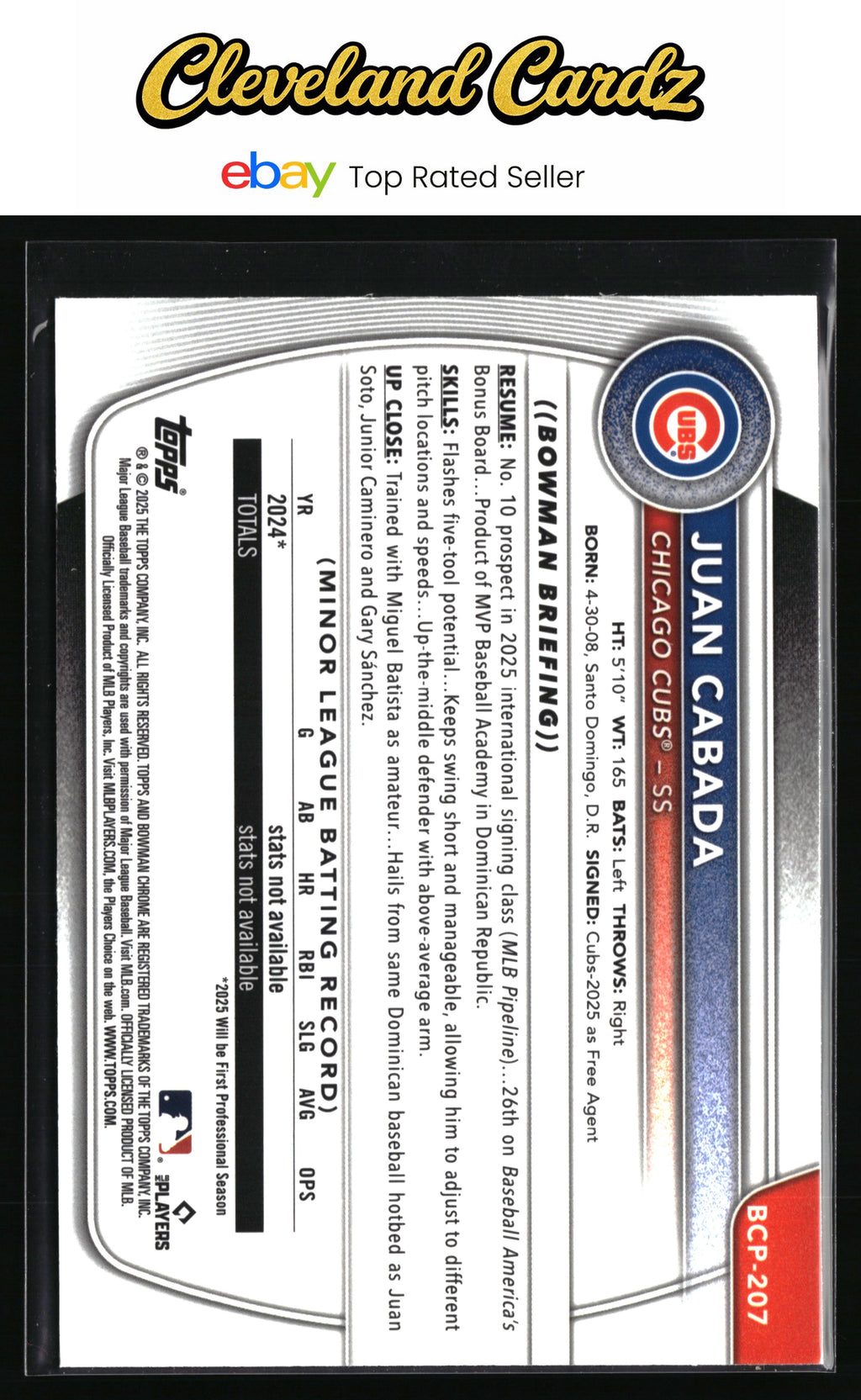 2025 Bowman Chrome #BCP-207 Juan Cabada Prospects Mojo