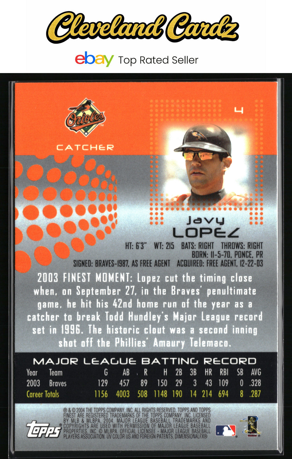 2004 Finest #4 Javy Lopez