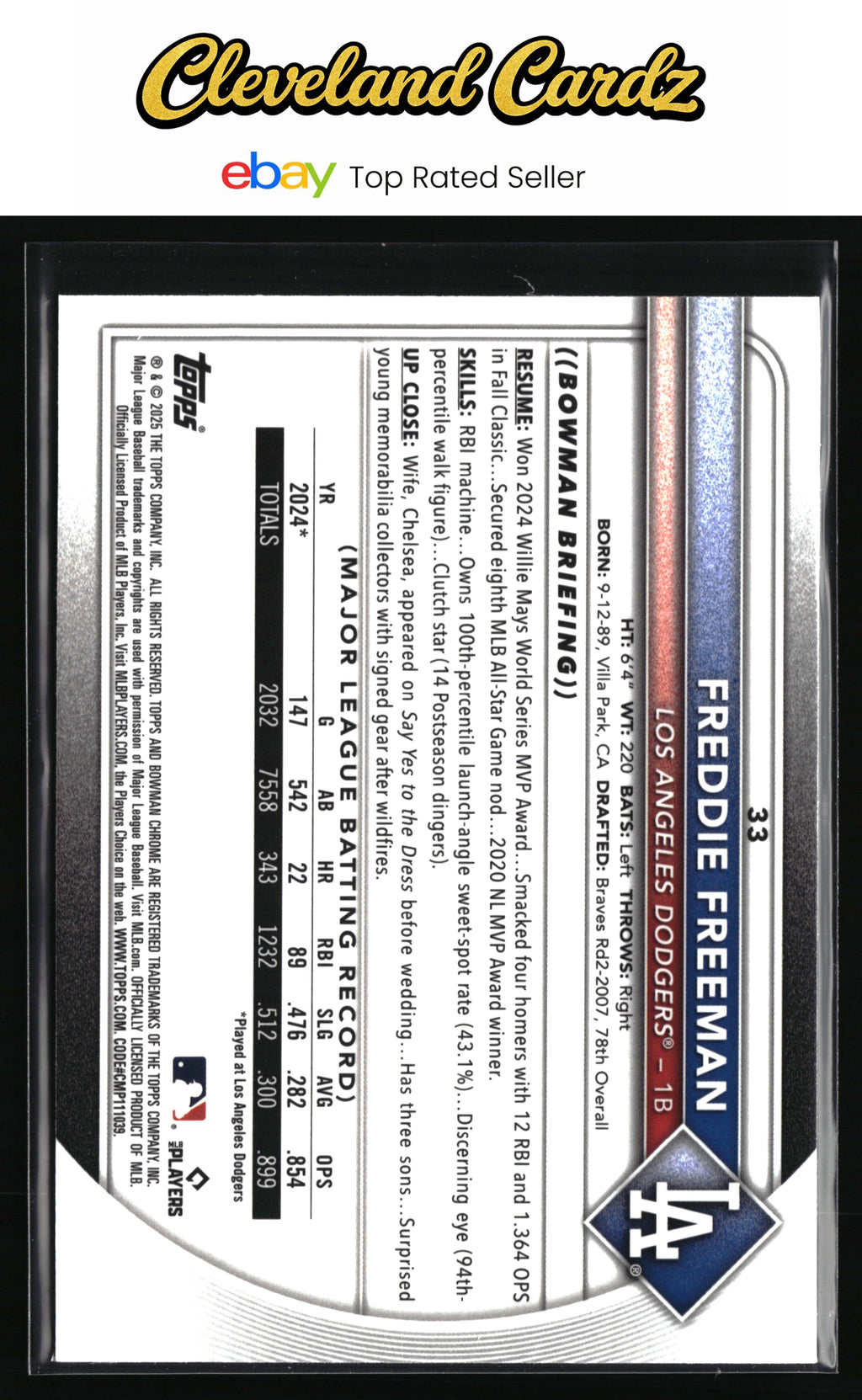 2025 Bowman Chrome #33 Freddie Freeman Mojo Refractors