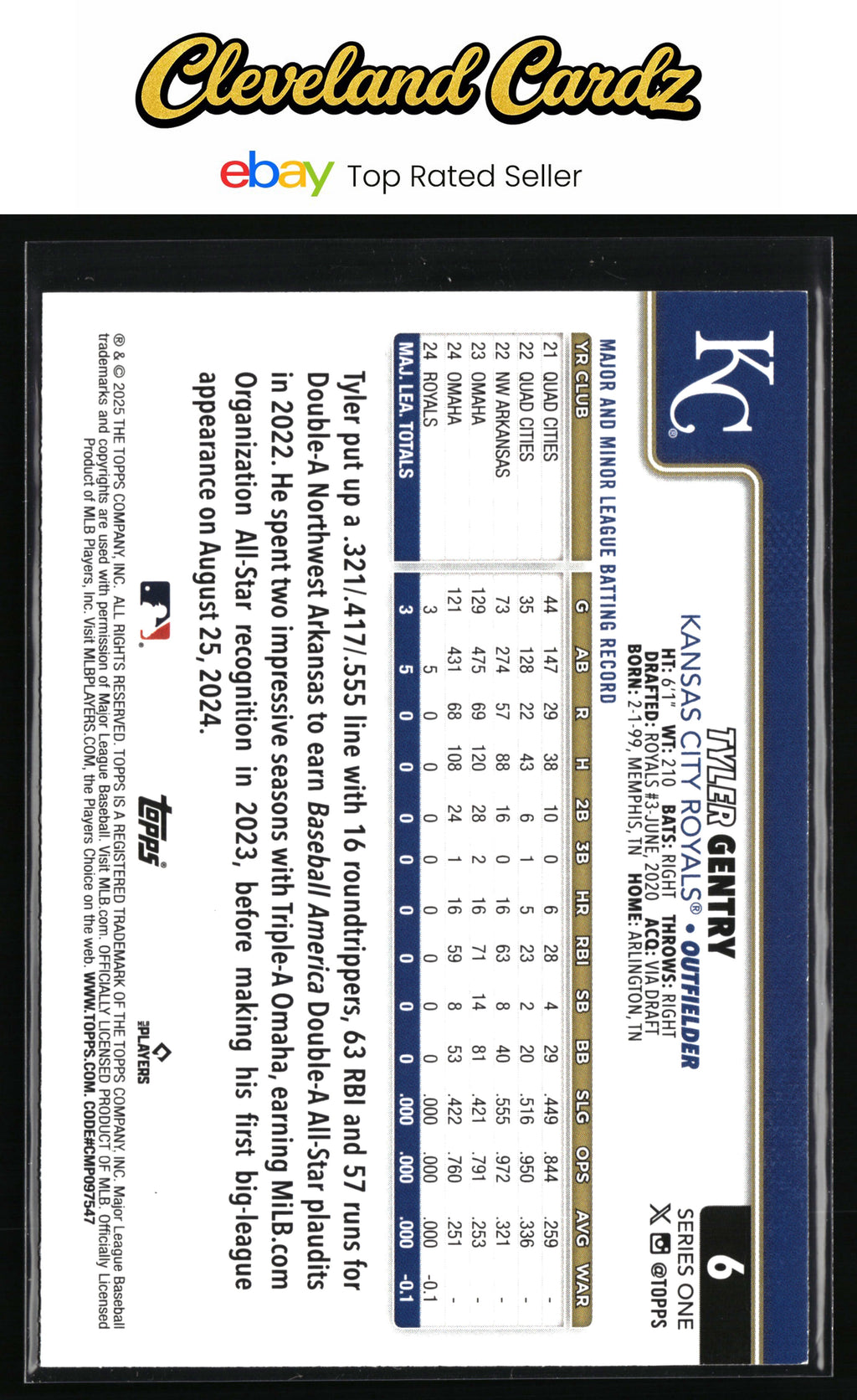 2025 Topps #6 Tyler Gentry Diamante Foil