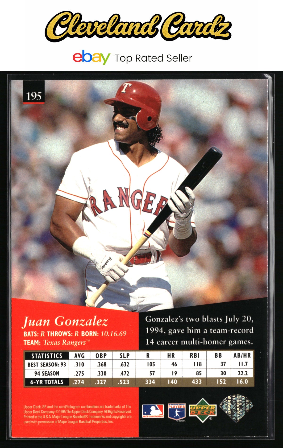 1995 SP #195 Juan Gonzalez