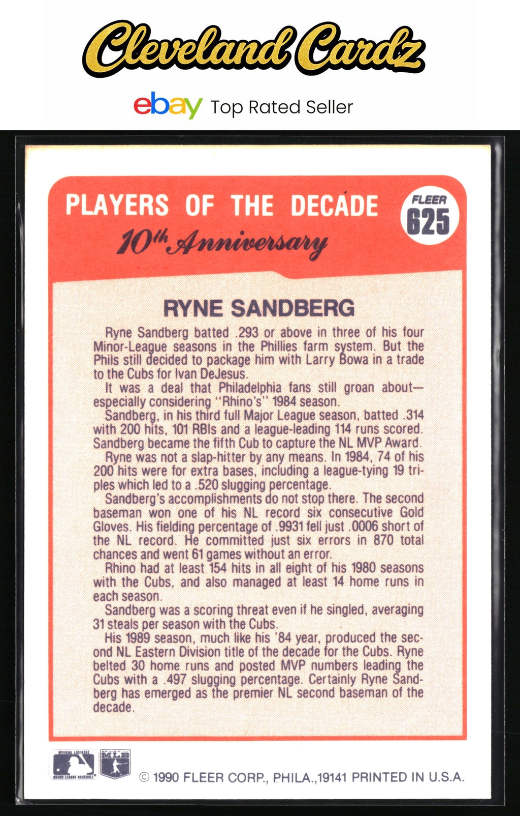 1990 Fleer #625 Ryne Sandberg