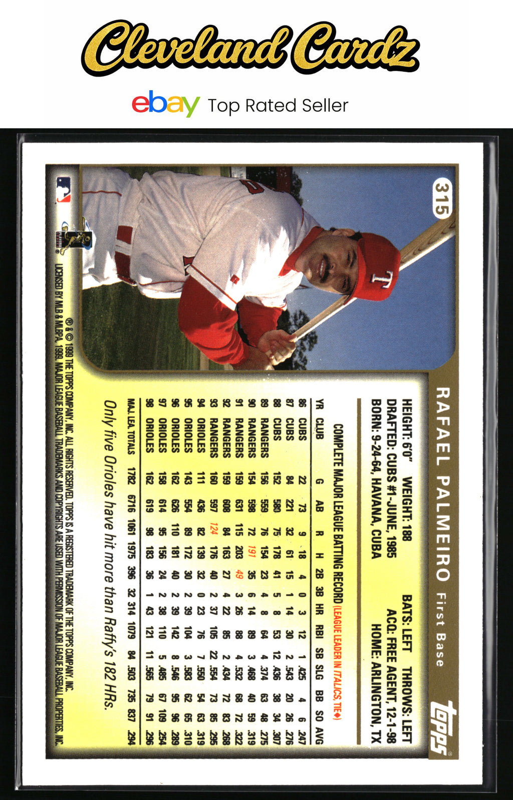 1999 Topps #315 Rafael Palmeiro