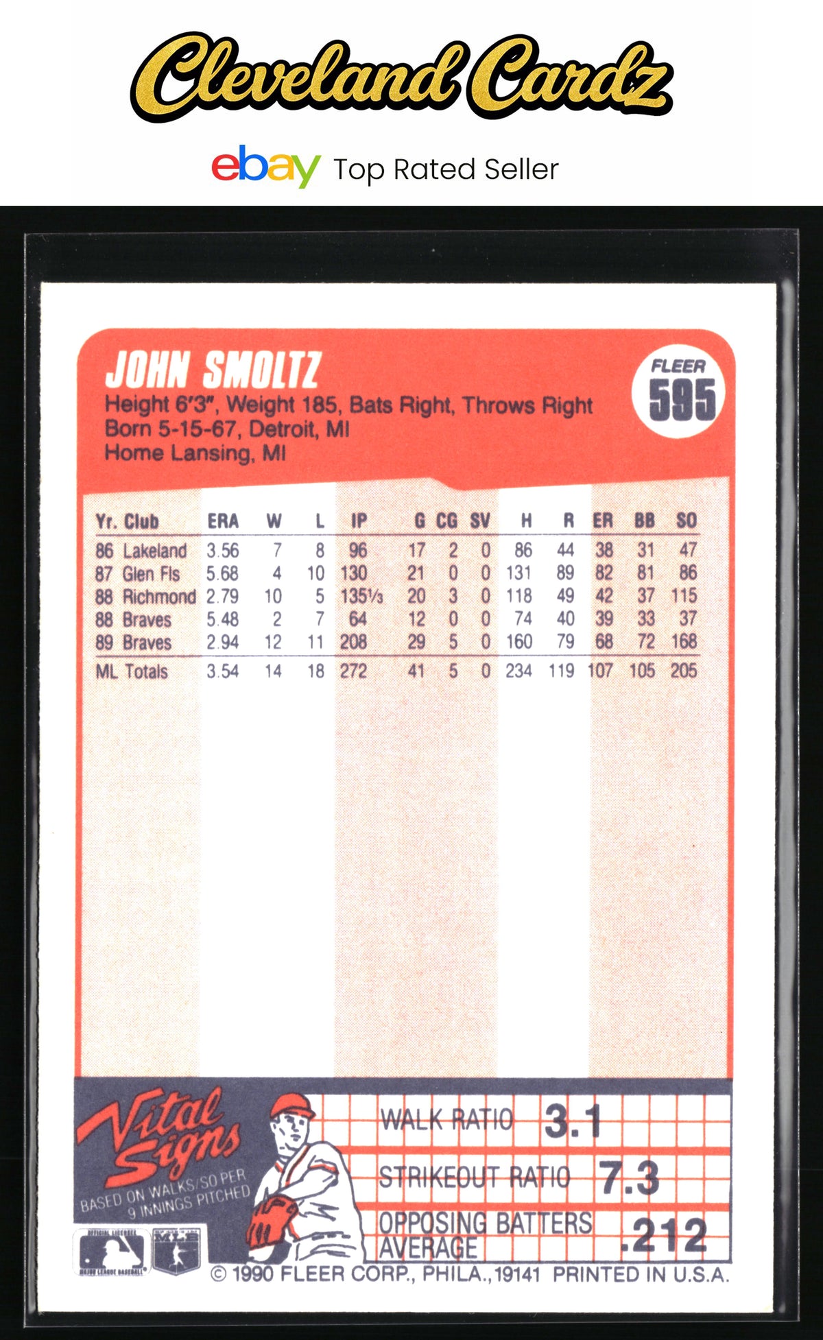 1990 Fleer #595 John Smoltz