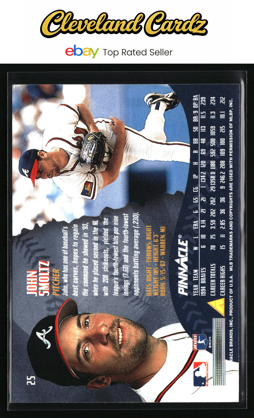 1995 Pinnacle #25 John Smoltz