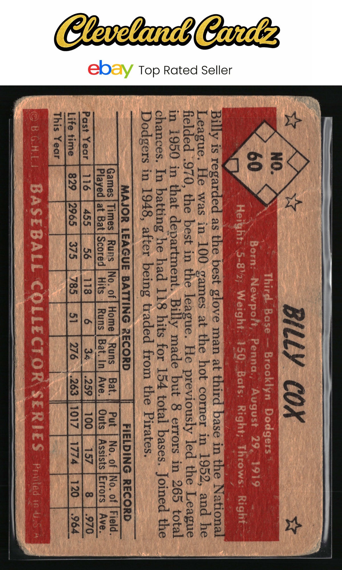1953 Bowman Black & White #60 Billy Cox