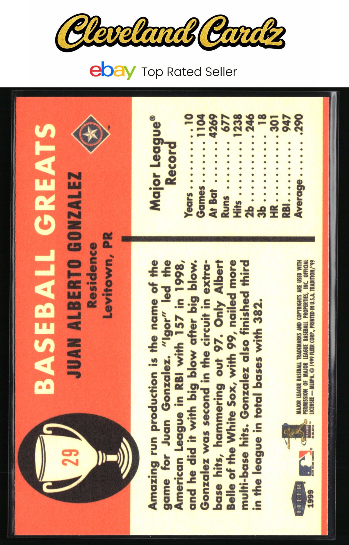 1999 Fleer Tradition #29 Juan Gonzalez Vintage '61