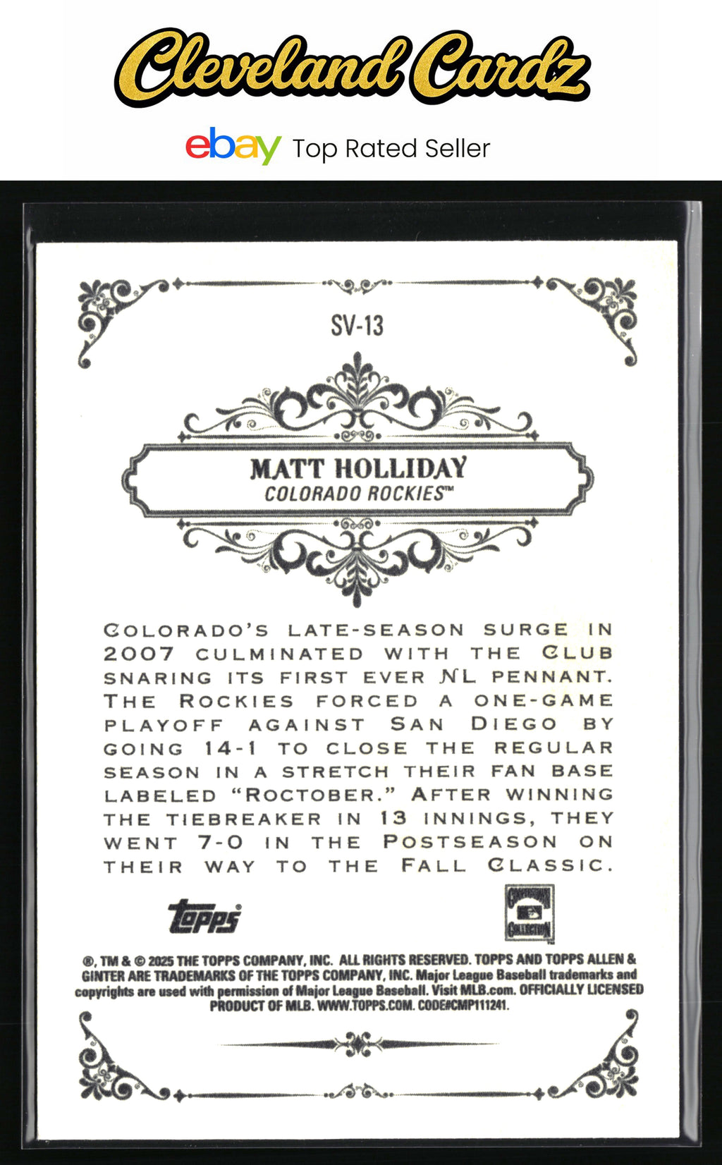 2025 Topps Allen & Ginter #SV-13 Matt Holliday Sweet Victory