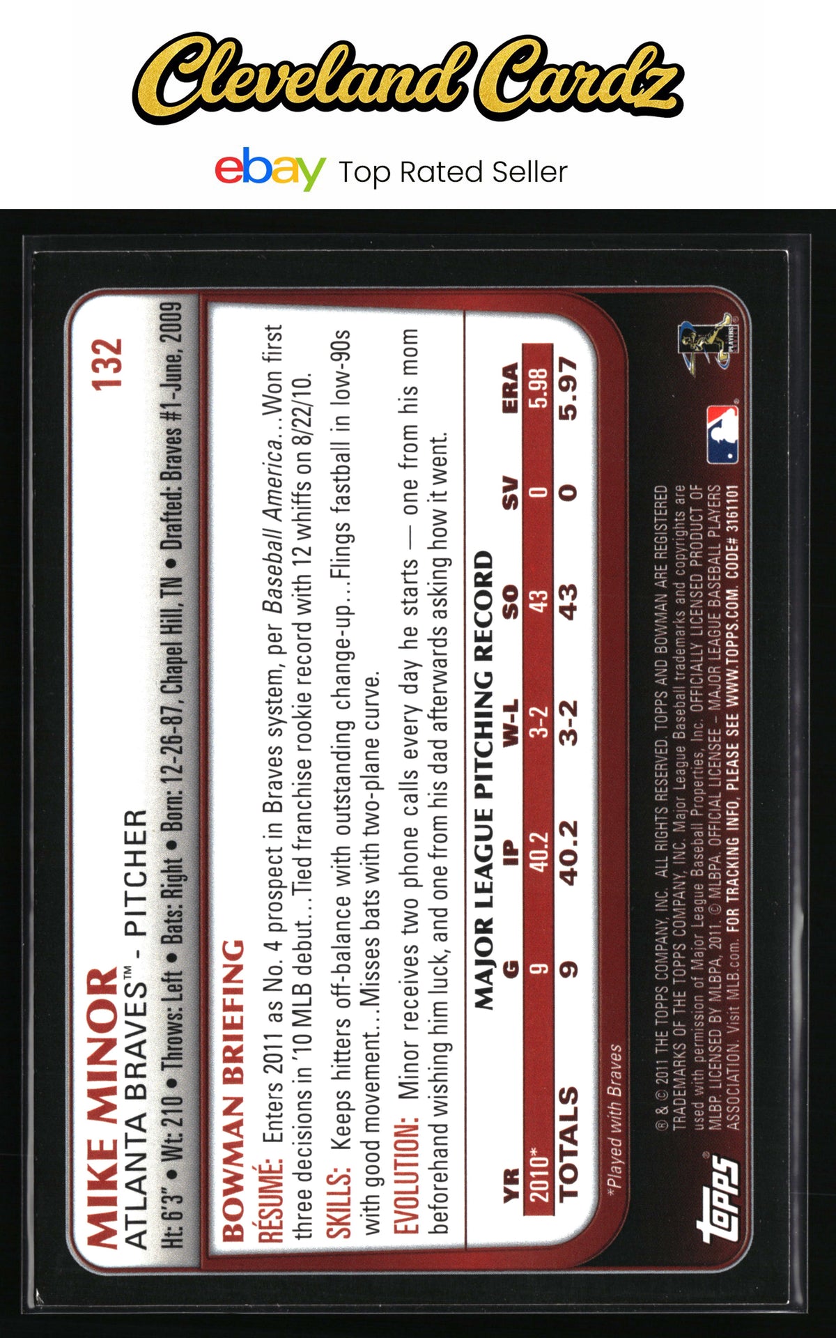 2011 Bowman #132 Mike Minor Gold