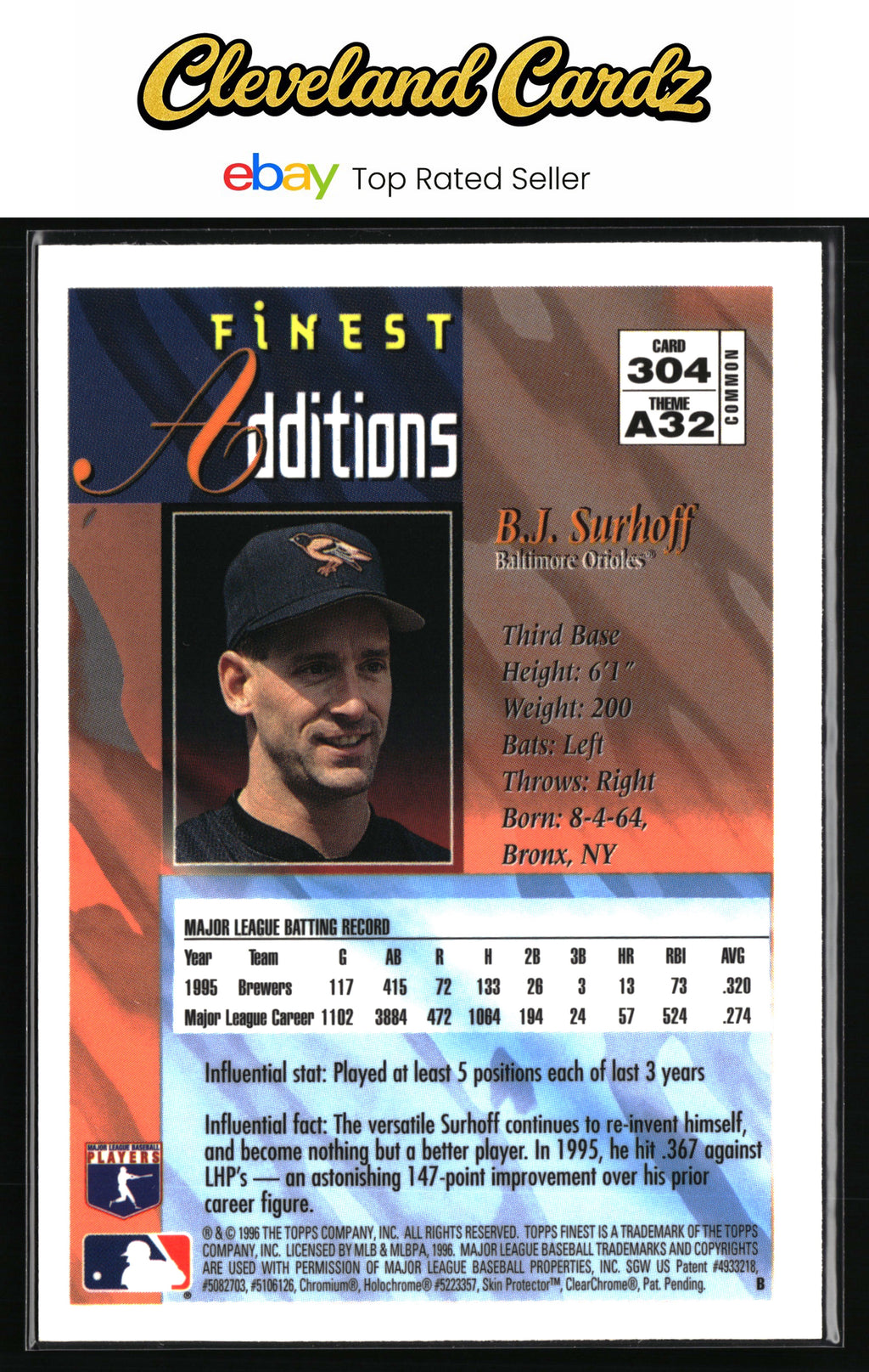 1996 Finest #304 B.J. Surhoff