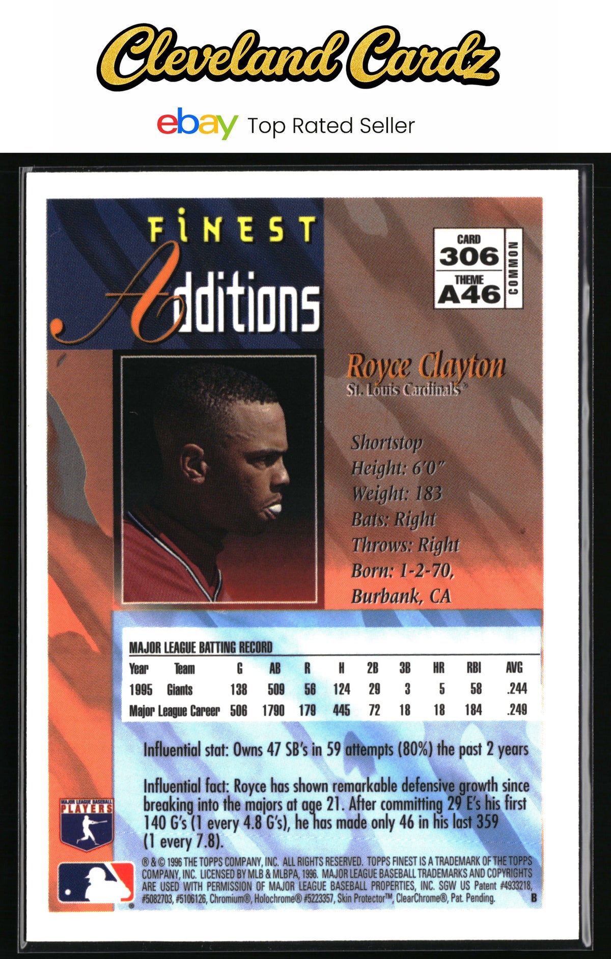 1996 Finest #306 Royce Clayton