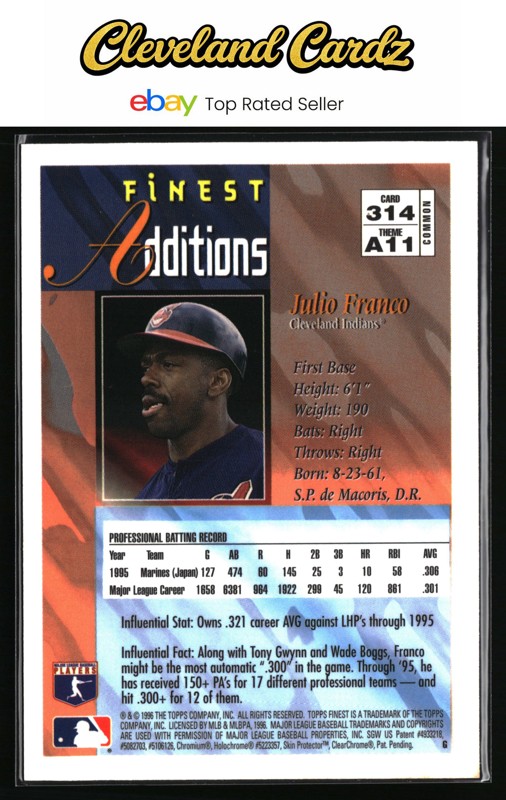 1996 Finest #314 Julio Franco