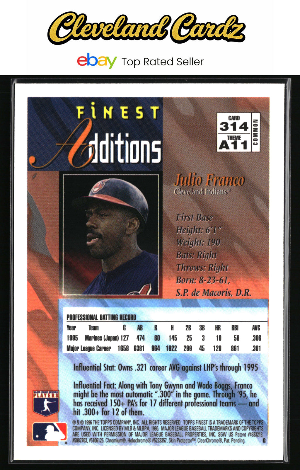 1996 Finest #314 Julio Franco