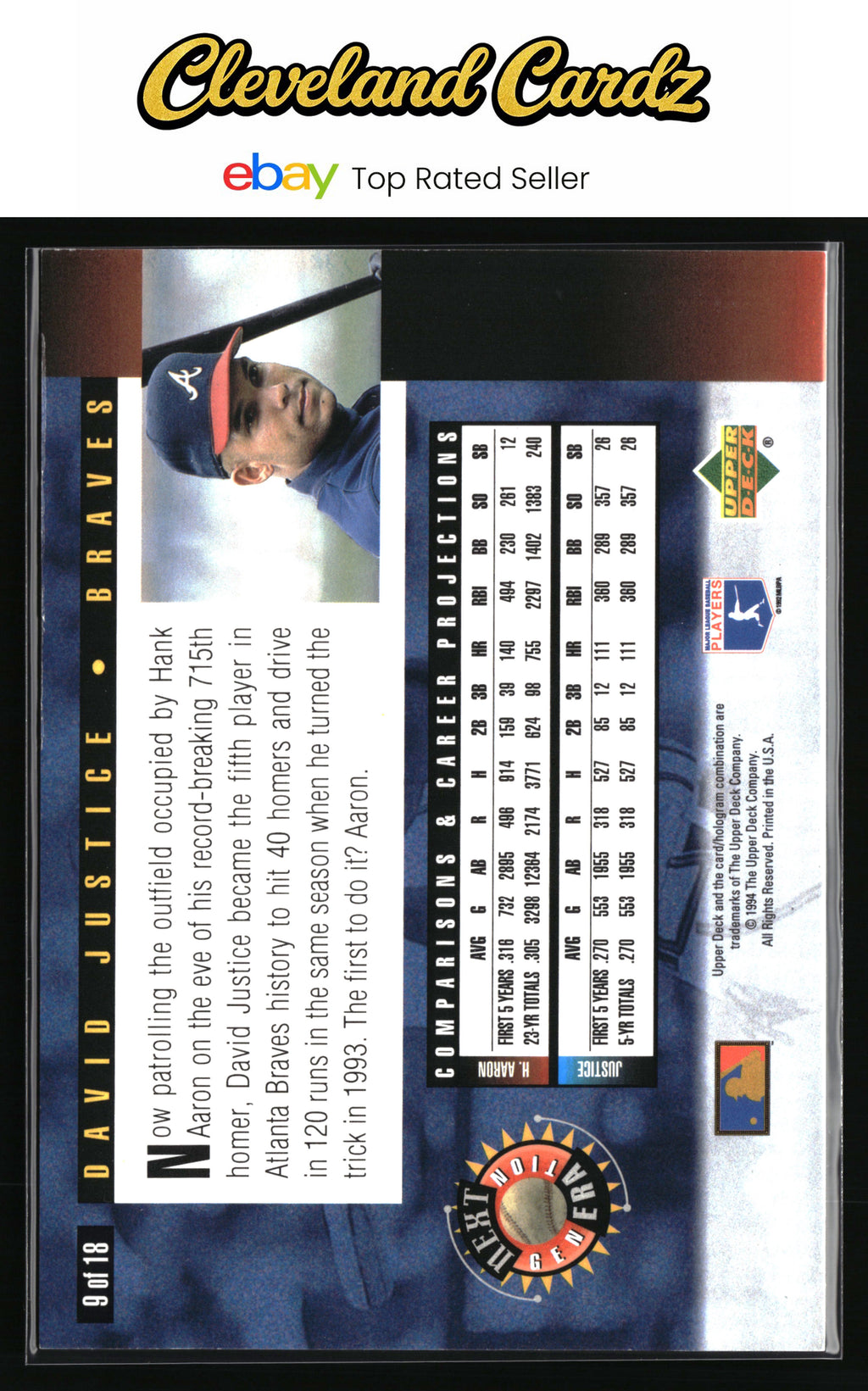 1994 Upper Deck #9 David Justice Next Generation